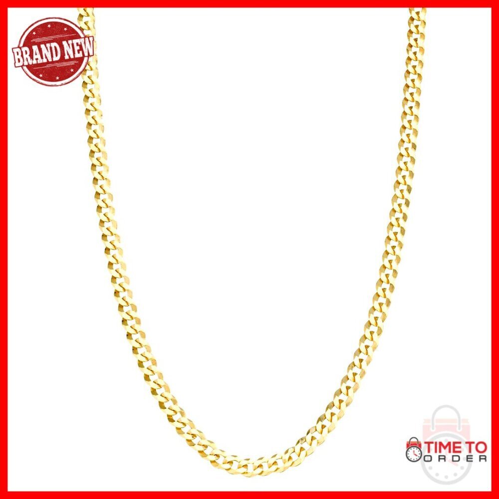 18K Gold Plated Sterling Silver 3.5mm Cuban Link Chain Necklace 22 Inch
